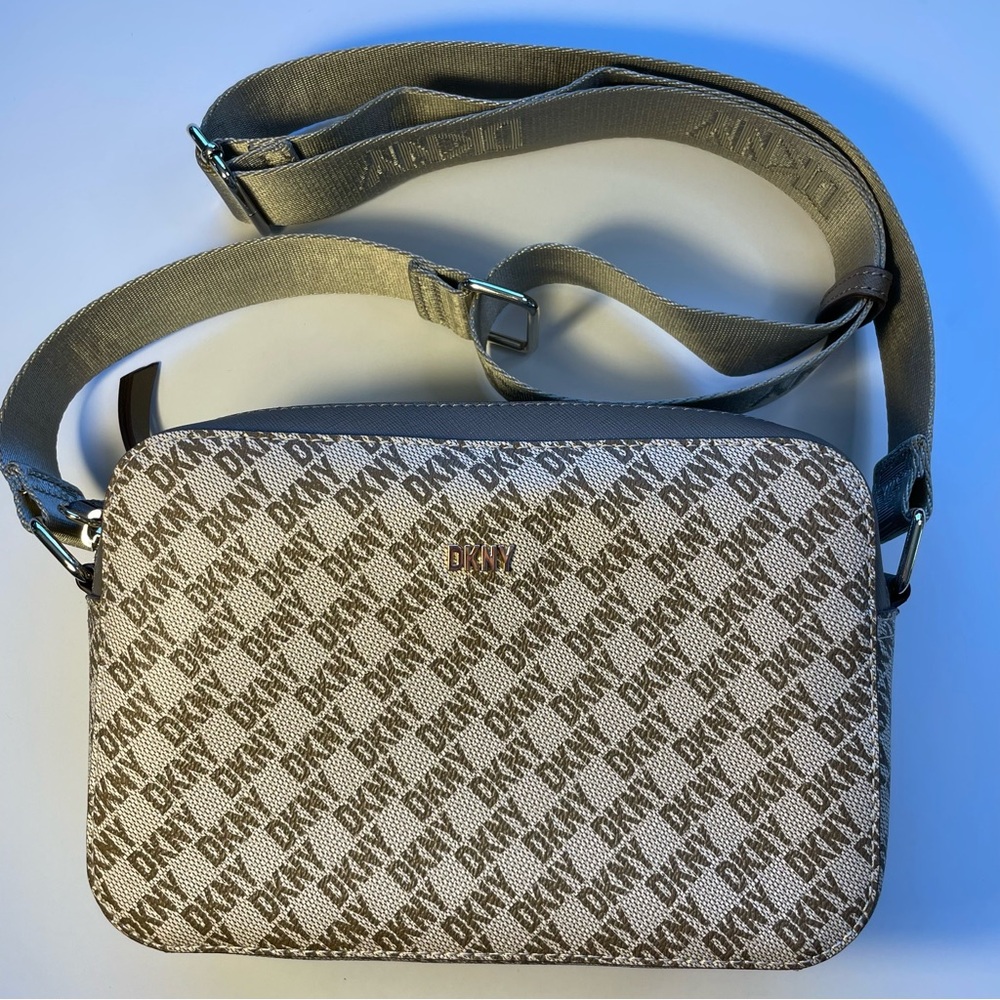 DKNY Beige and Brown Logo Crossbody Bag